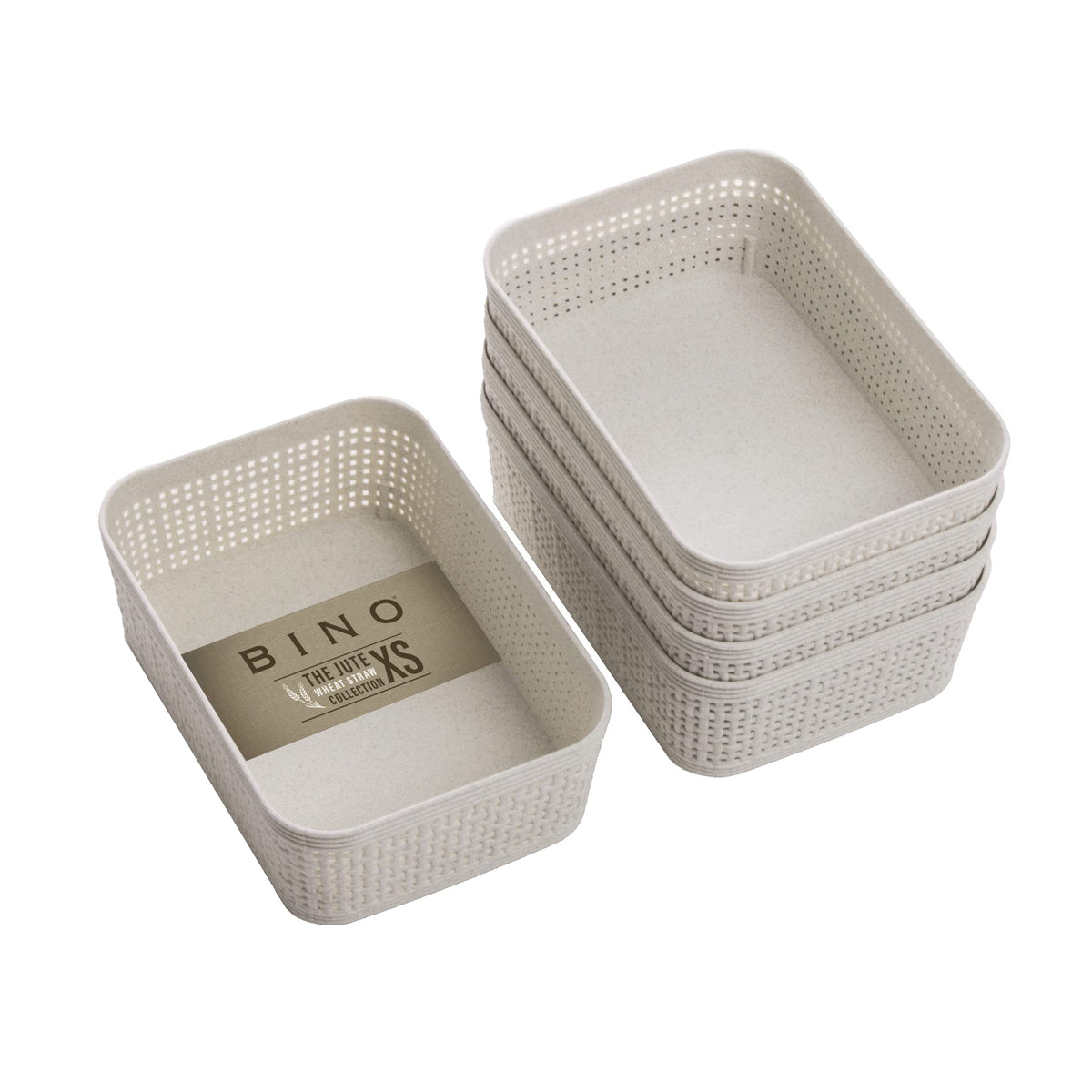 BINO | Woven Plastic Basket | Small (Natural Grey), 5-Pack | THE JUTE COLLECTION | Home Organization, Space - Saving Storage, Stylish Design | Jute Basket | Plastic Storage Basket