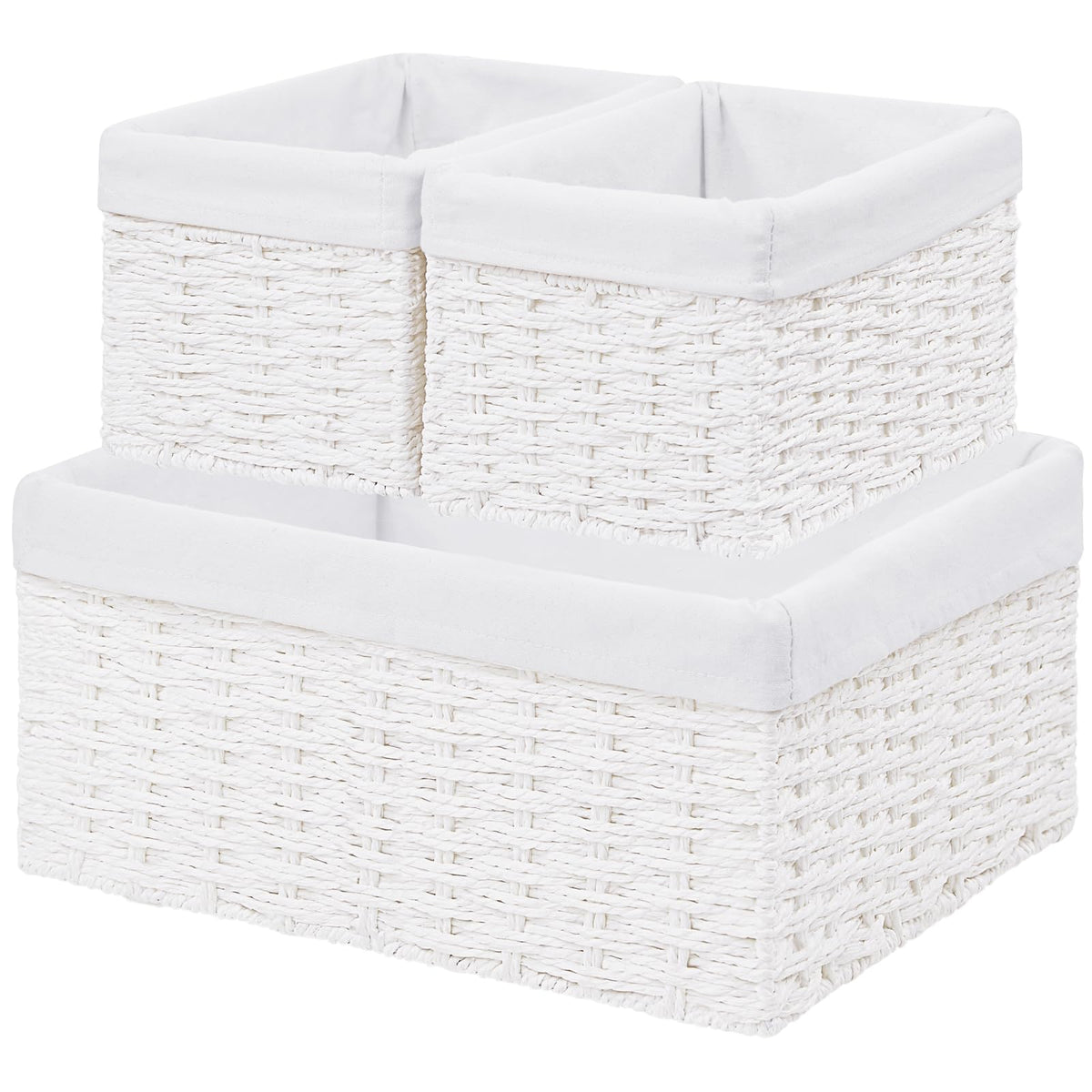 Vagusicc Wicker Storage Basket, 3-Pack Woven Paper Rope Wicker Baskets with Handles, Large Wicker Basket Cube Storage Bins with Liners, Storage Baskets for Organizing Shelves & Decor, Natural