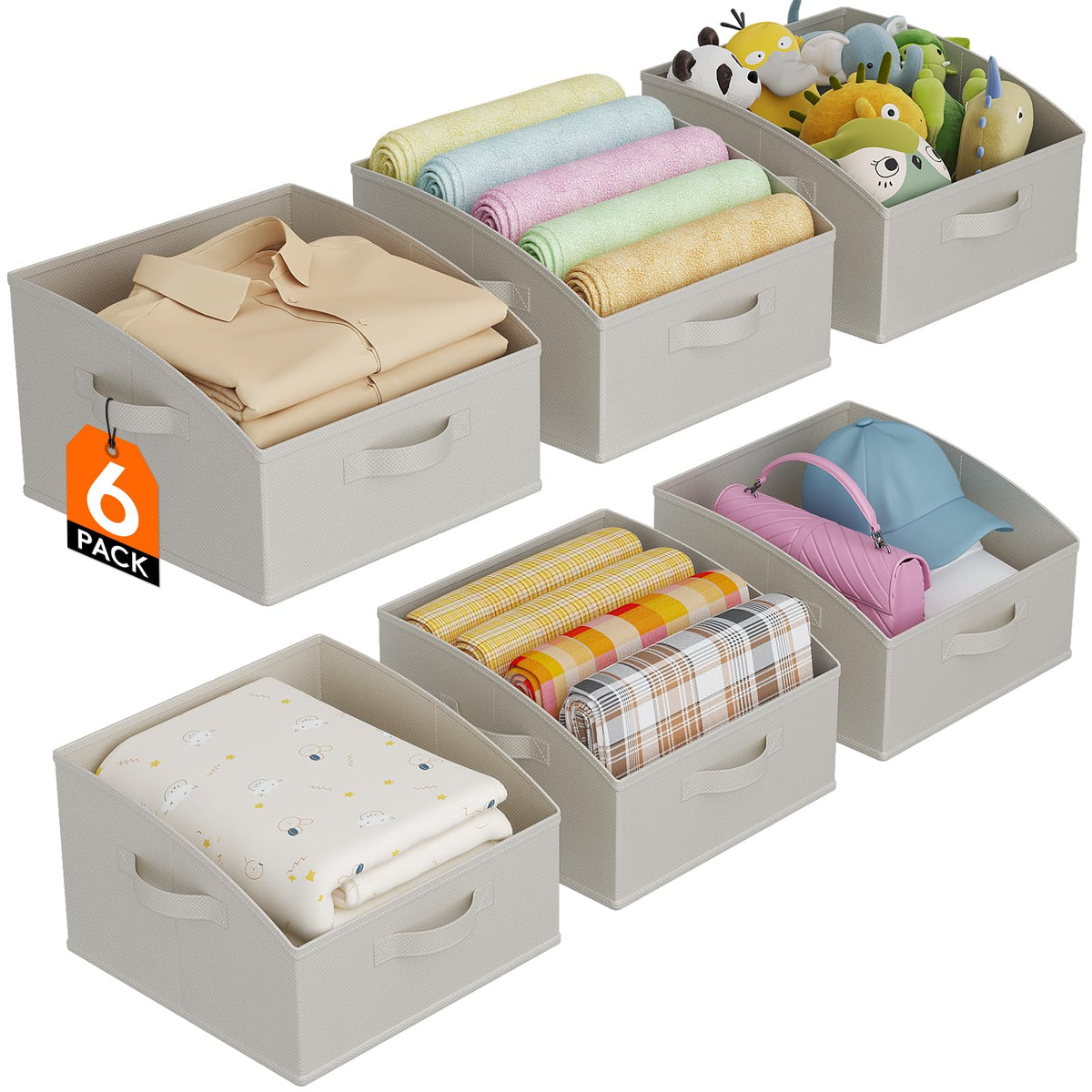 Lifewit Trapezoid Closet Storage Bin for Shelf, 6 Packs 23L, Light Gray