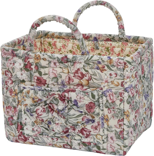 Quilted Laundry Basket with Handles - Multi-Purpose Fabric Storage Basket，Boho Fabric Storage Baskets with Handles for Car, Home & Nursery - Collapsible Square Organizer (multicolor)