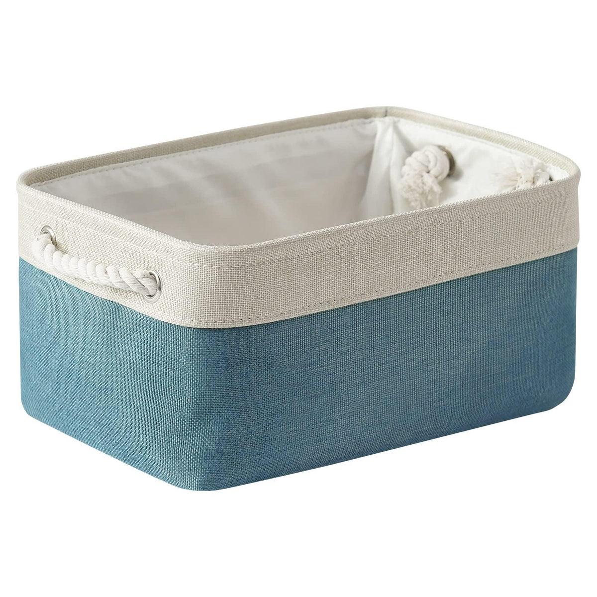 TheWarmHome Storage Basket for Organizing - 14x10x7 inch Medium 3 Pack Collapsible Storage Bin for Shelves with Handles, Canves Storage Box for Organizer Cubes Cloth Gift Toy Closet (White & Khaki)