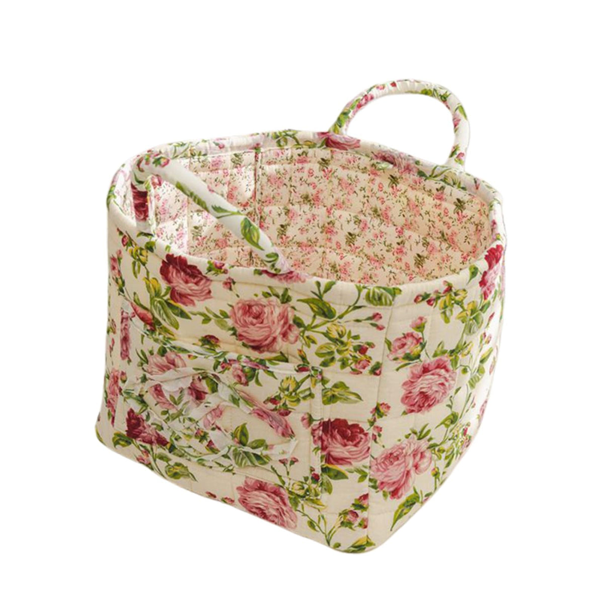 Quilted Fabric Storage Baskets with Handles, Boho Floral Gift Basket Foldable Organizer Bin for Home Decor, Picnic, Travel 12''x10''x10'' (Orange)