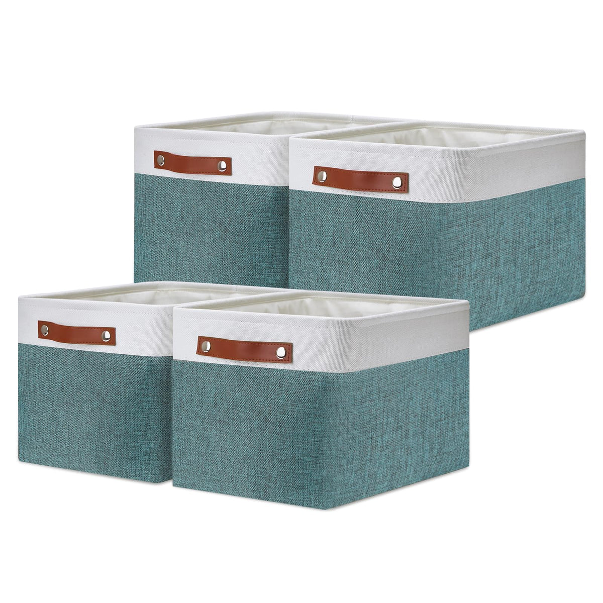 DULLEMELO Small Storage Bins, Storage Baskets for Organizing, Collapsible Rectangular Fabric Baskets for Shelves, Closets, Nursery, Home, Office, Empty Gift Baskets (6-Pack, White&Khaki)