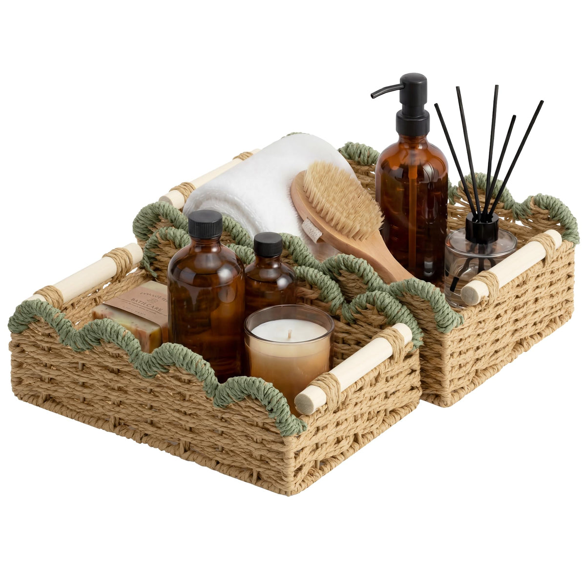StorageWorks Scalloped Water Hyacinth Baskets, Large Scalloped Baskets