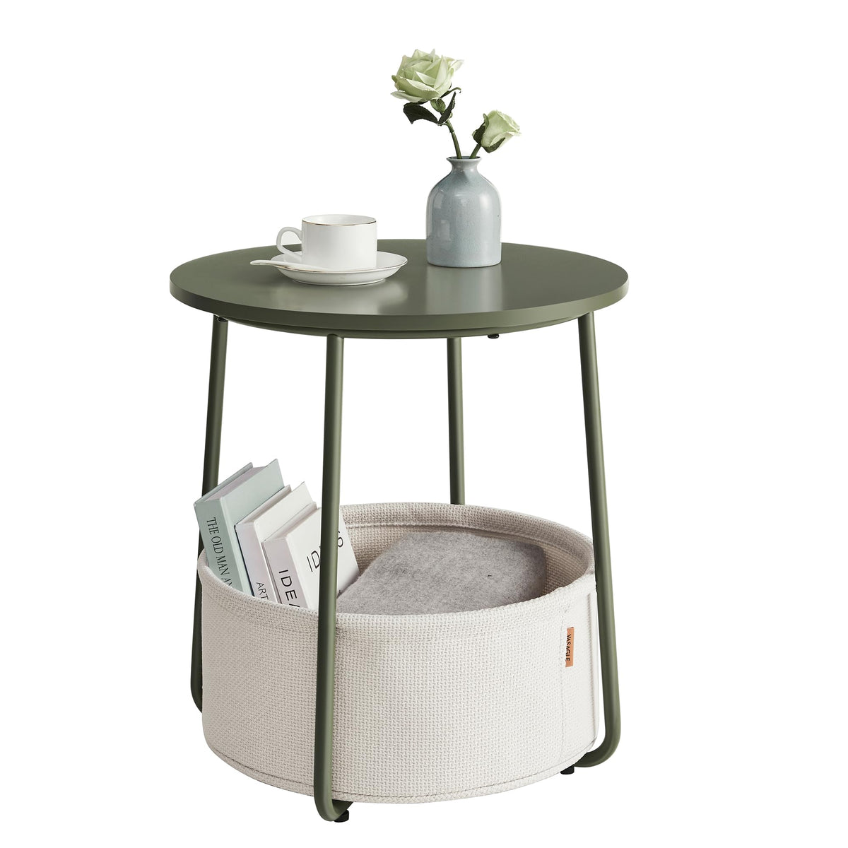 VASAGLE Small Rectangular Side End Table, Nightstand with Fabric Basket