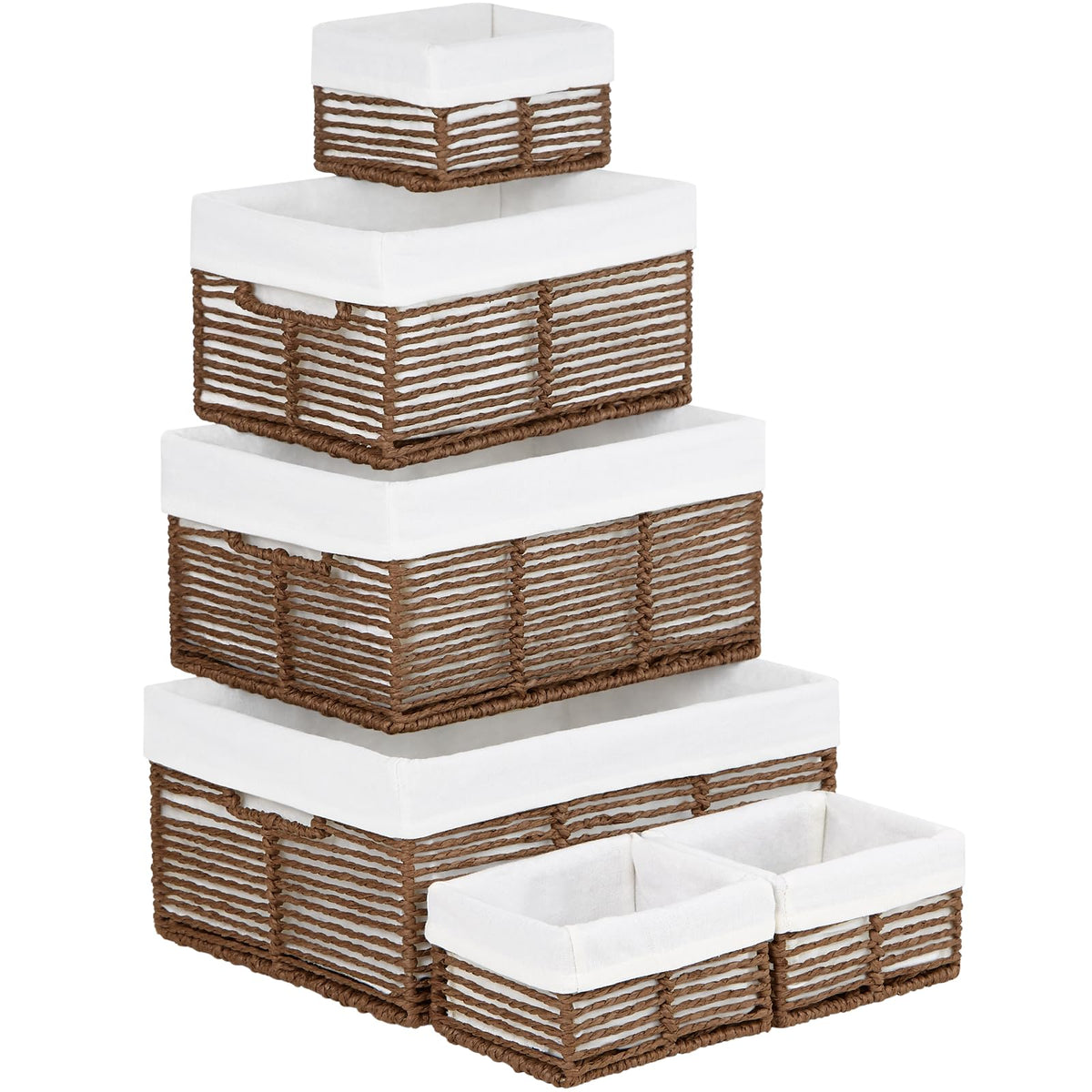 Vagusicc Wicker Storage Basket, 6 Pack Baskets for Organizing, Wicker Baskets with Handle, Rectangular Woven Basket for Storage Shelves, Cube Storage Bins for Closet/Clothes/Dresser, Natural