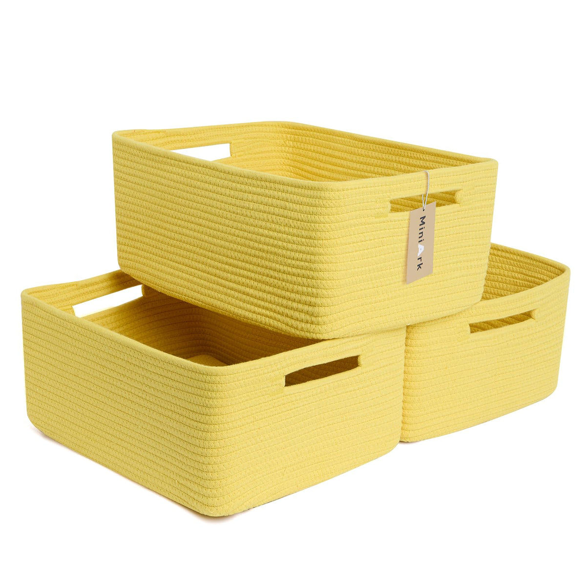 MiniArk Large Storage Baskets for Organizing, 17 x 13 x 7.5” Closet Shelf Baskets for Clothes Blanket Towels, Baby Nursery, Toy Bins Box, Woven Rope Baskets, 4 Packs Mixed Brown