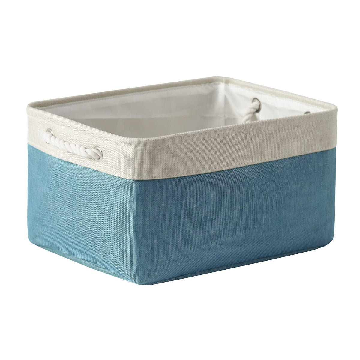 TheWarmHome Storage Basket for Organizing - 14x10x7 inch Medium 3 Pack Collapsible Storage Bin for Shelves with Handles, Canves Storage Box for Organizer Cubes Cloth Gift Toy Closet (White & Khaki)