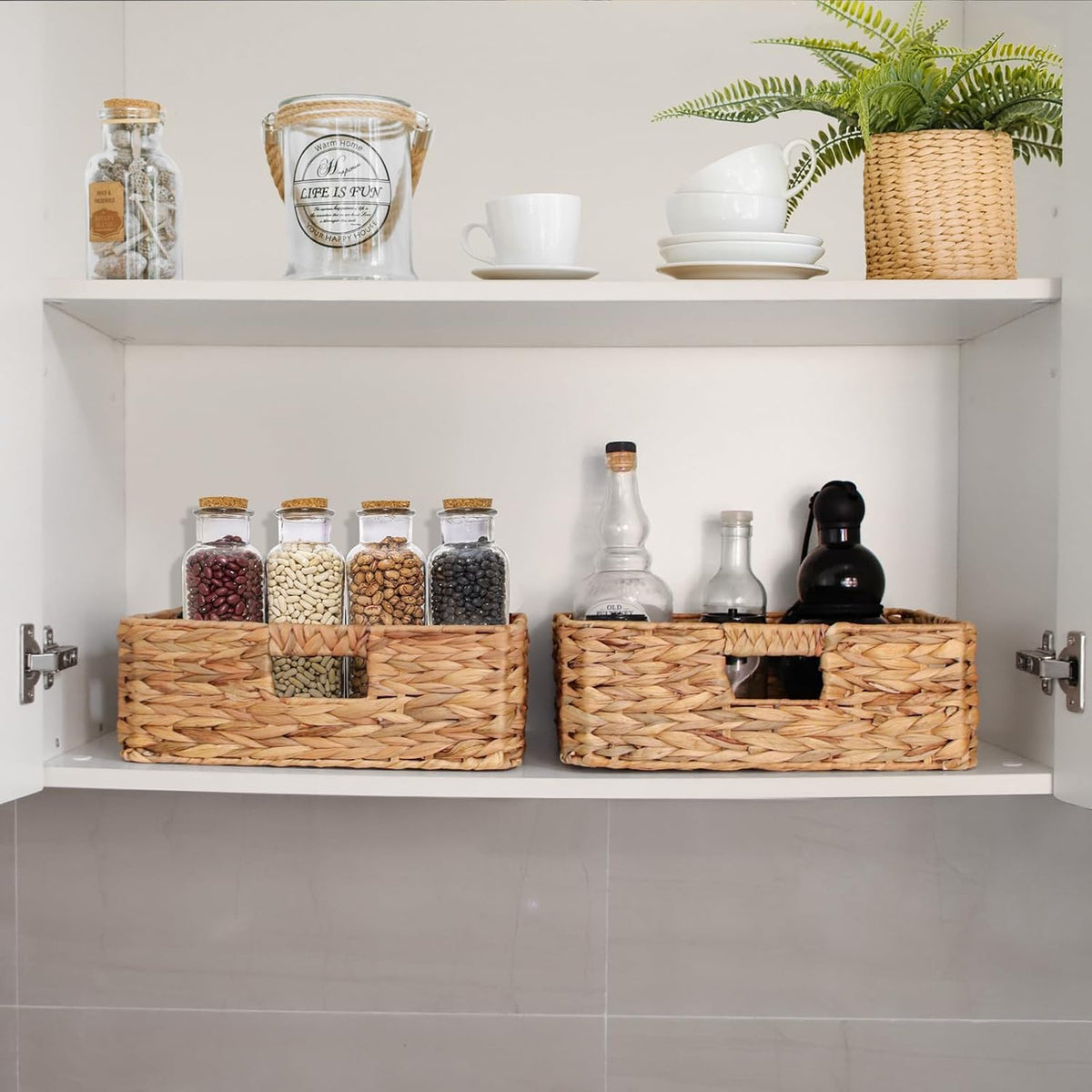 Rectangular Water Hyacinth Storage Baskets, Wicker Woven Shelves Baskets