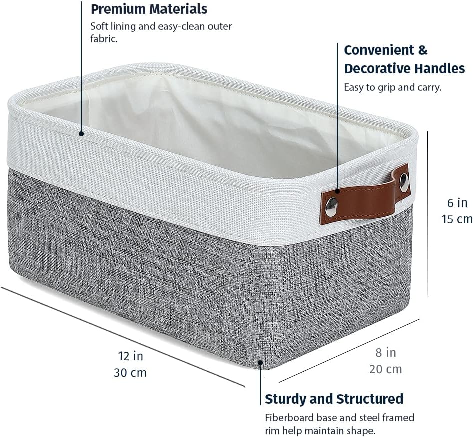 OrganiHaus 12x8in Canvas Storage Baskets, 3 Pack - Fabric Bins for Shelves
