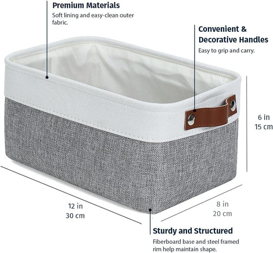 OrganiHaus 12x8in Canvas Storage Baskets, 3 Pack - Fabric Bins for Shelves