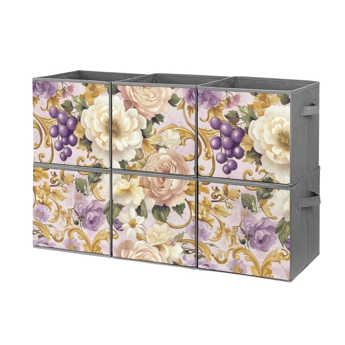 6 Printed Foldable Storage Cubes, 10.6 Inch Sturdy Collapsible Fabric Bins with Handles