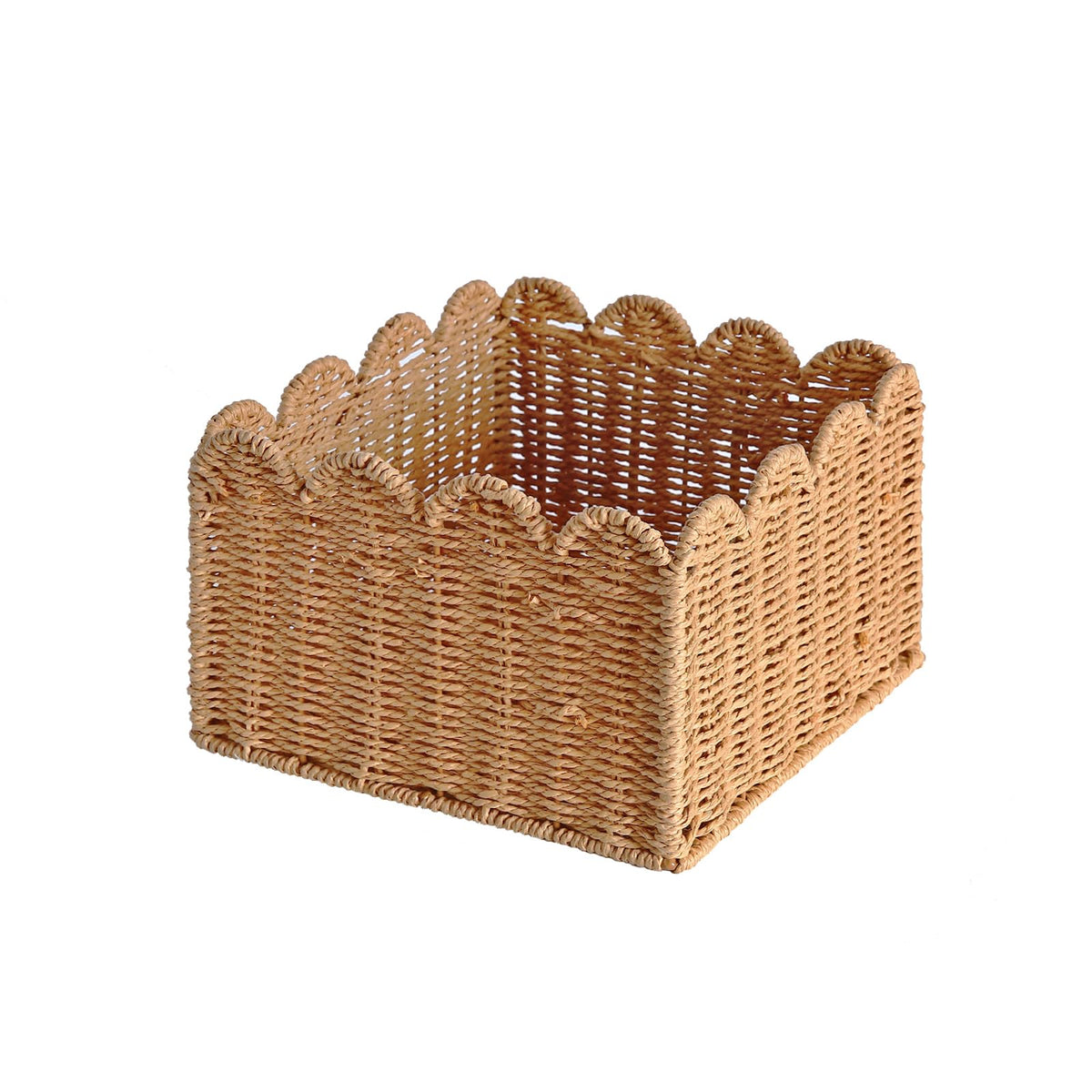 Scalloped Basket, Wicker Storage Baskets, Hand Woven Baskets for Shelves,Natural Baskets for Organizing (S+M)