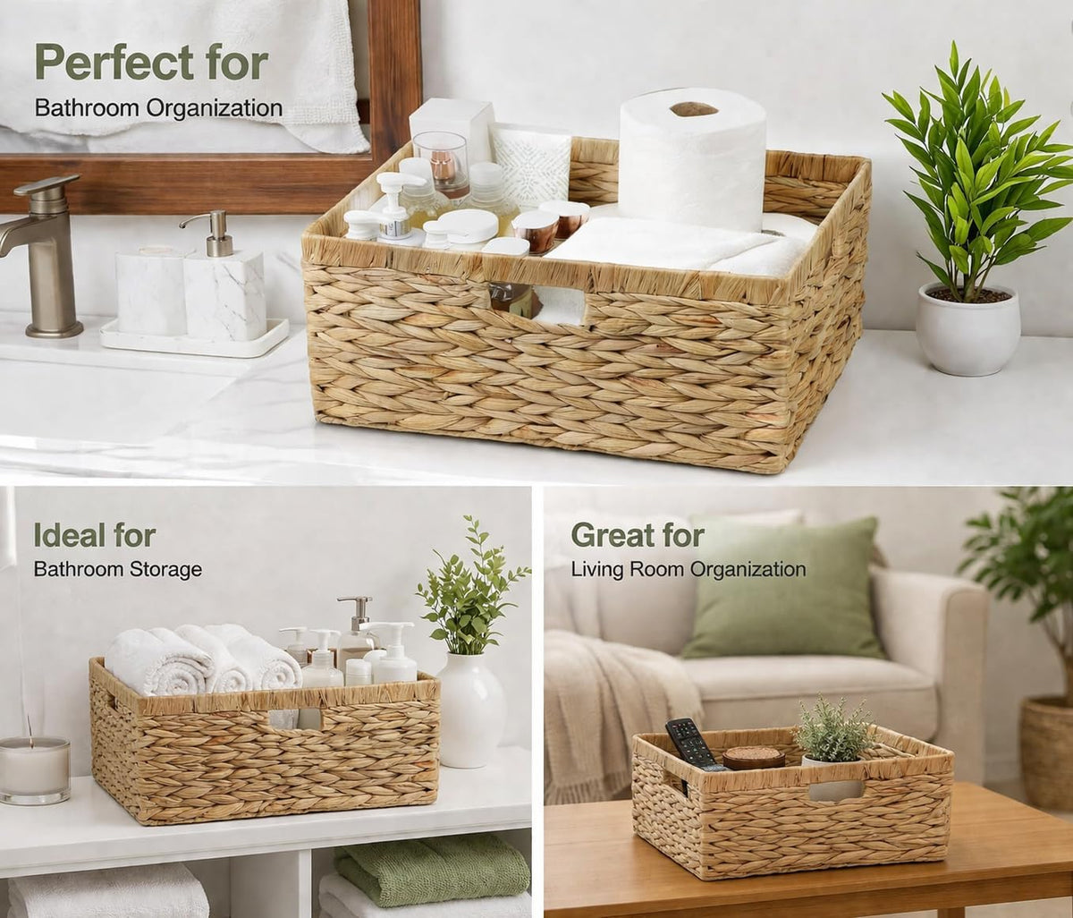 Jumbo Wicker Basket, Rectangular Wicker Basket for Storage, 16.5 x 13 x 7.5