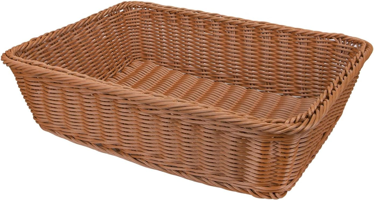 Yarlung 3 Pack Imitation Rattan Woven Bread Baskets, 11.8 x 7.8 Inch Plastic Wicker Fruit Baskets for Food Serving, Vegetables, Kitchen, Restaurant, Outdoor, Brown