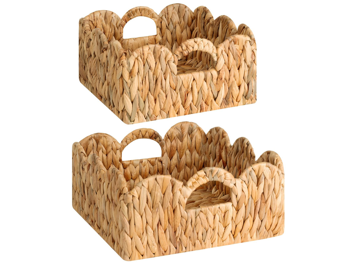 StorageWorks Scalloped Edge Wicker Basket, Hand-woven Rattan Baskets with Built-in Handles, Water Hyacinth Basket for Organizing and Decor, 2 Pack