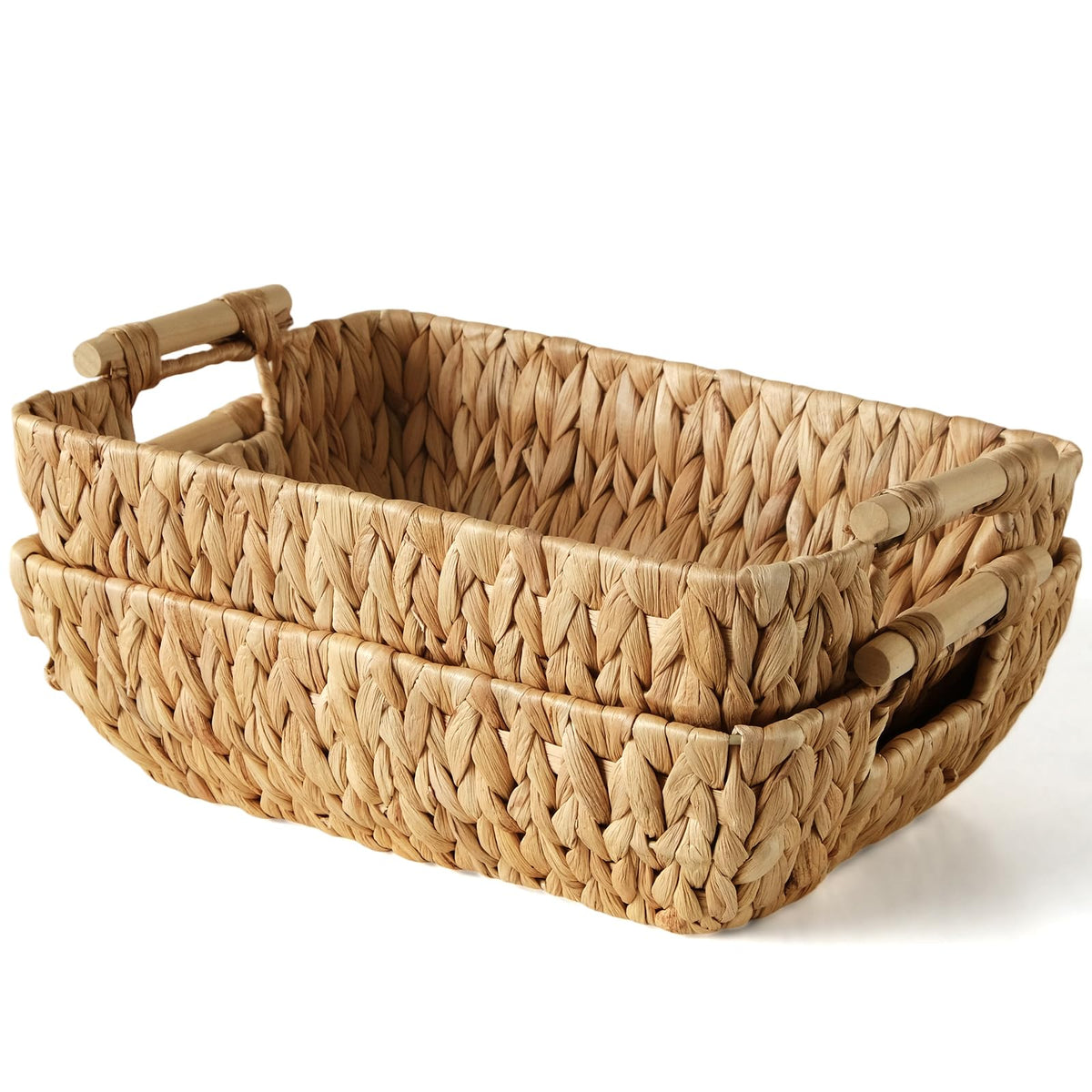 Wicker Baskets with Wooden Handles, Large Water Hyacinth Storage Baskets