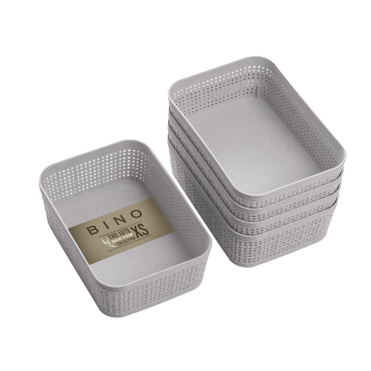 BINO | Woven Plastic Basket | Small (Natural Grey), 5-Pack | THE JUTE COLLECTION | Home Organization, Space - Saving Storage, Stylish Design | Jute Basket | Plastic Storage Basket