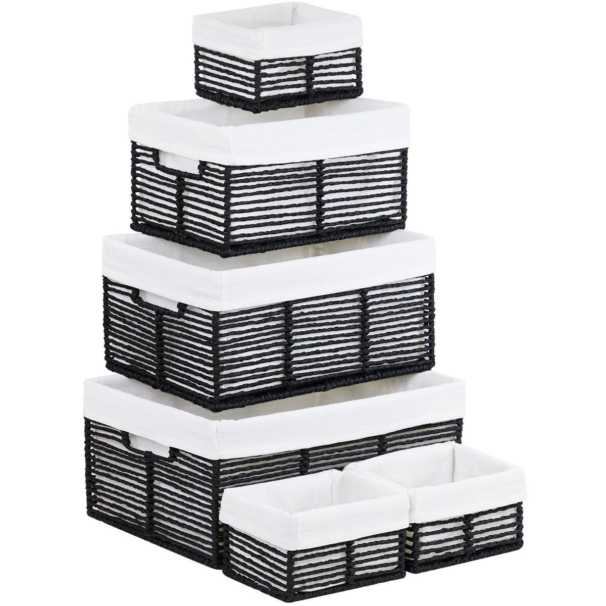 Vagusicc Wicker Storage Basket, 6 Pack Baskets for Organizing, Wicker Baskets with Handle, Rectangular Woven Basket for Storage Shelves, Cube Storage Bins for Closet/Clothes/Dresser, Natural