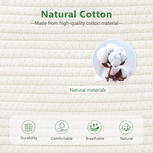 ECDYQXVU 15x10x9 Woven Cotton Rope Storage Basket, Leather Handles 1 Pack