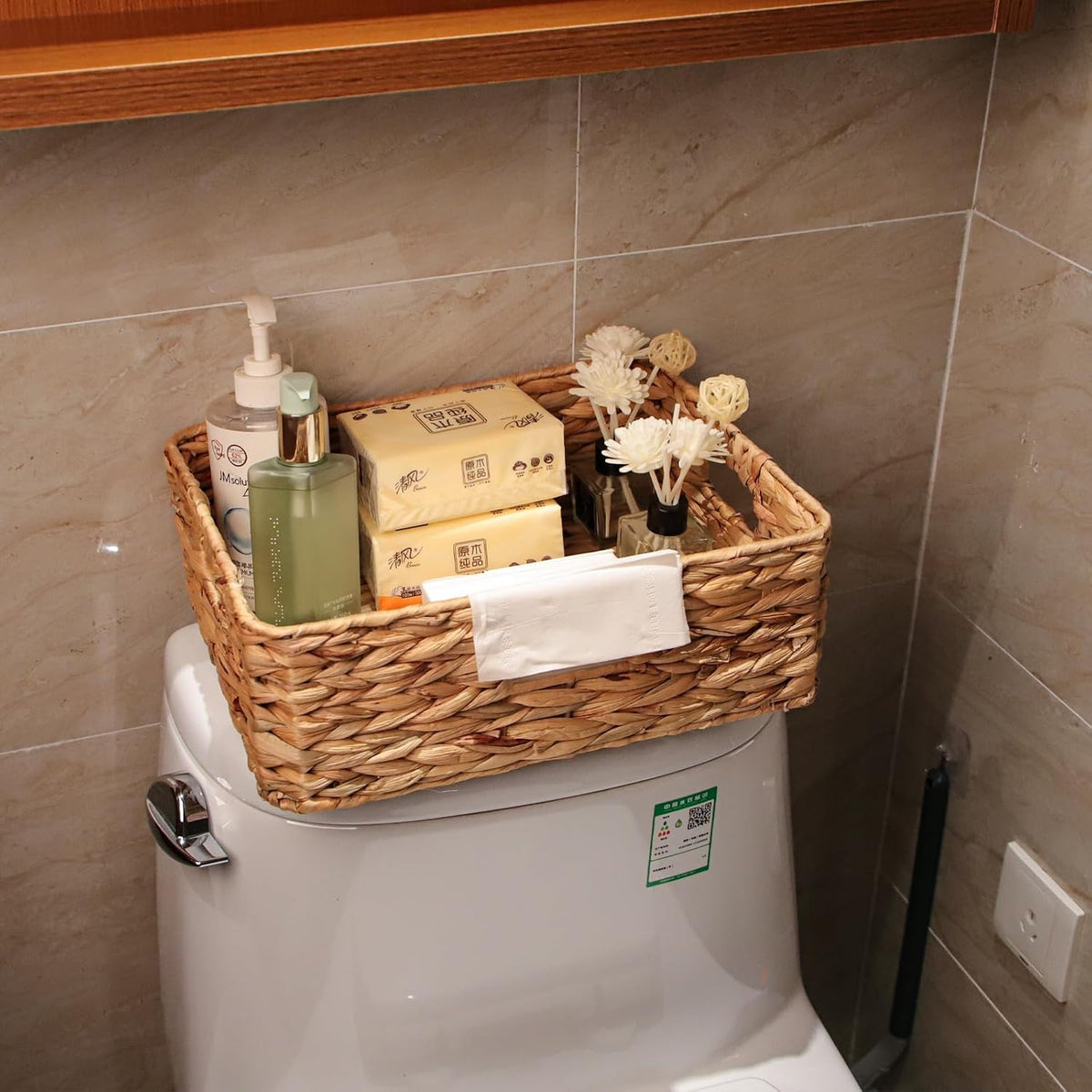 Rectangular Water Hyacinth Storage Baskets, Wicker Woven Shelves Baskets