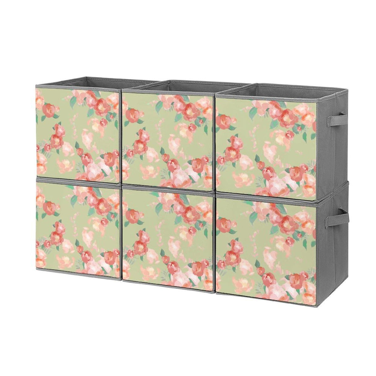 6 Printed Foldable Storage Cubes, 10.6 Inch Sturdy Collapsible Fabric Bins with Handles