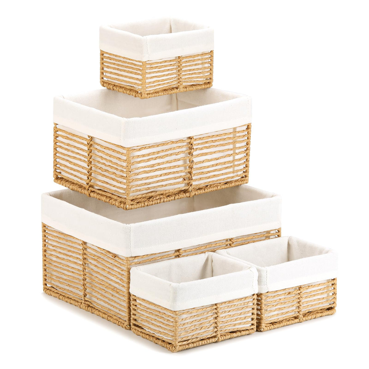Vagusicc Wicker Storage Basket, 6 Pack Baskets for Organizing, Wicker Baskets with Handle, Rectangular Woven Basket for Storage Shelves, Cube Storage Bins for Closet/Clothes/Dresser, Natural