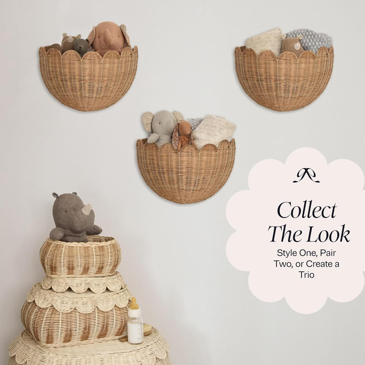 BEBE BASK Scalloped Wicker Wall Basket - The Original - 16 x 10 x 7 In
