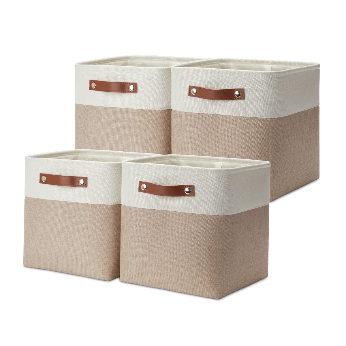 DULLEMELO Small Storage Bins, Storage Baskets for Organizing, Collapsible Rectangular Fabric Baskets for Shelves, Closets, Nursery, Home, Office, Empty Gift Baskets (6-Pack, White&Khaki)
