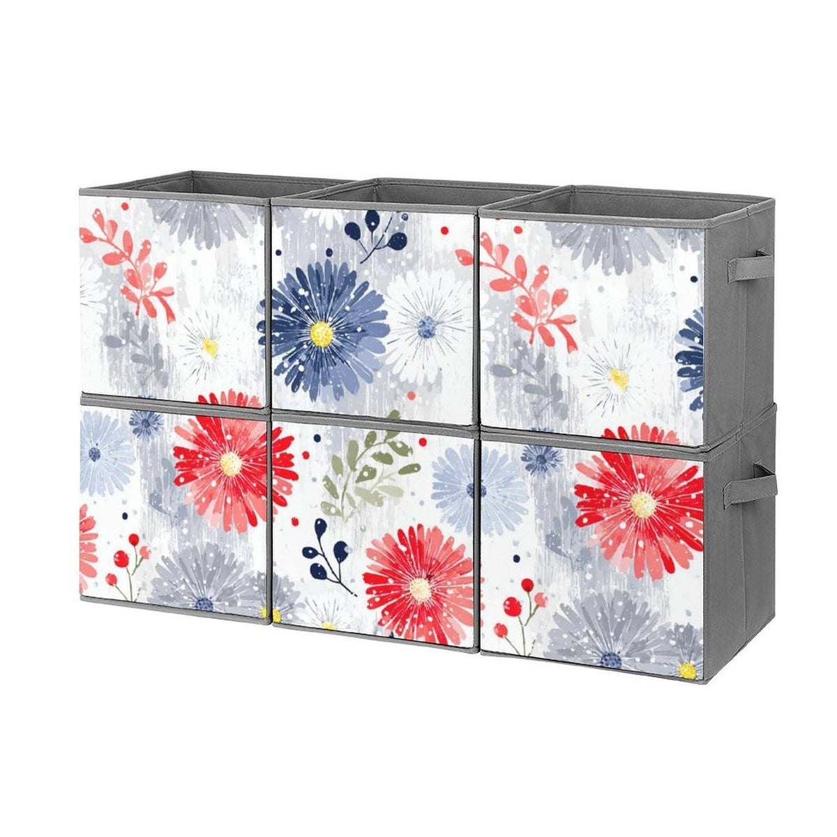 6 Printed Foldable Storage Cubes, 10.6 Inch Sturdy Collapsible Fabric Bins with Handles