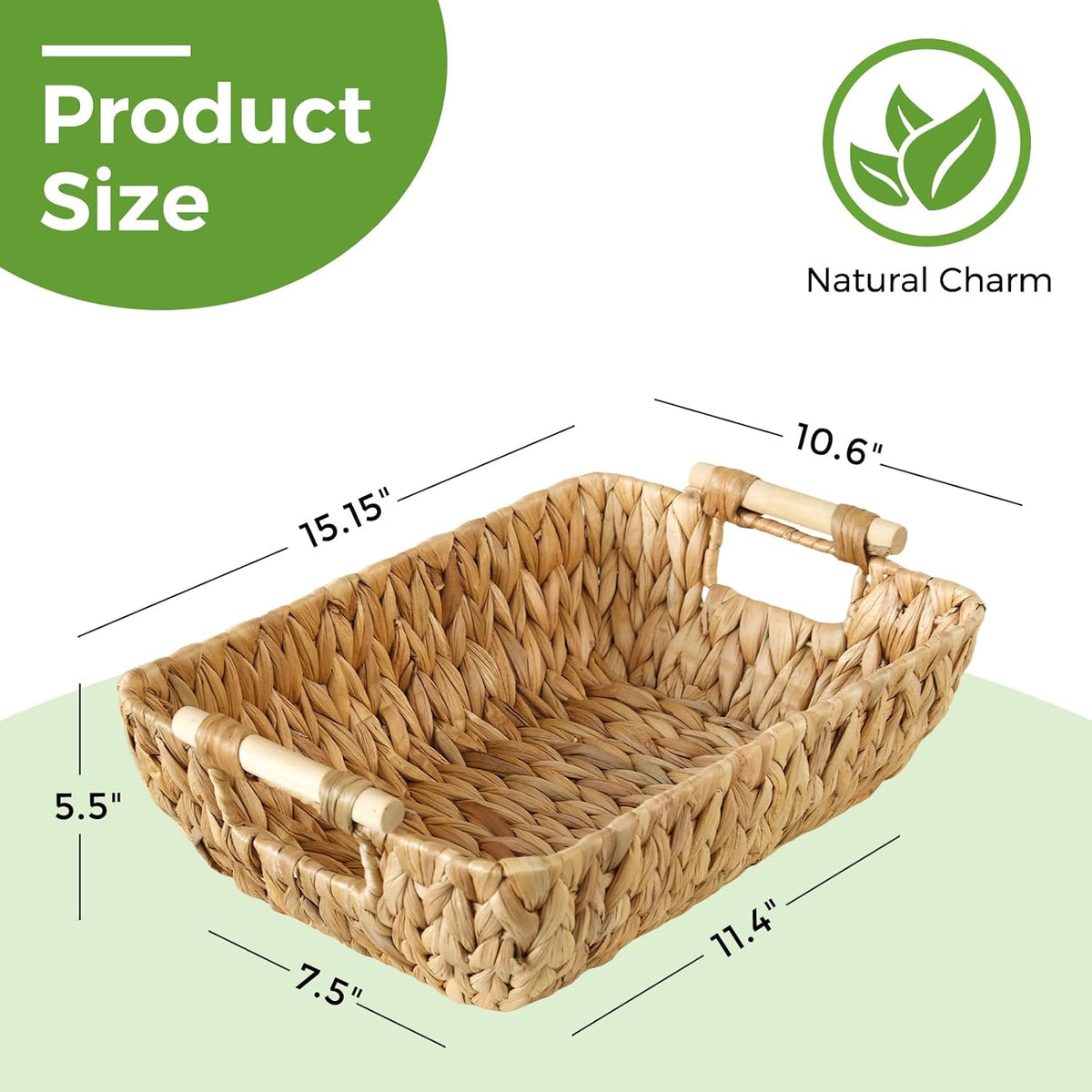 Wicker Baskets with Wooden Handles, Large Water Hyacinth Storage Baskets