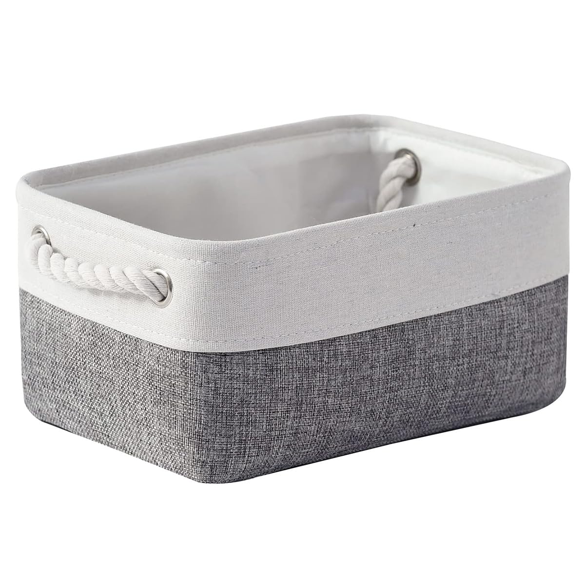 TheWarmHome Storage Basket for Organizing - 14x10x7 inch Medium 3 Pack Collapsible Storage Bin for Shelves with Handles, Canves Storage Box for Organizer Cubes Cloth Gift Toy Closet (White & Khaki)