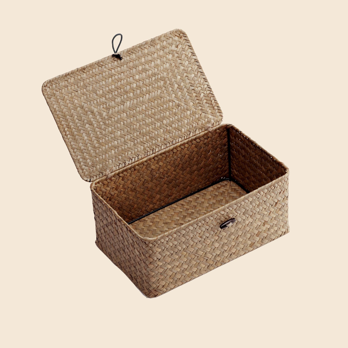 Nonam Wicker Storage Basket with Lid,Seagrass Shelf Basket Set of 3,Nautral