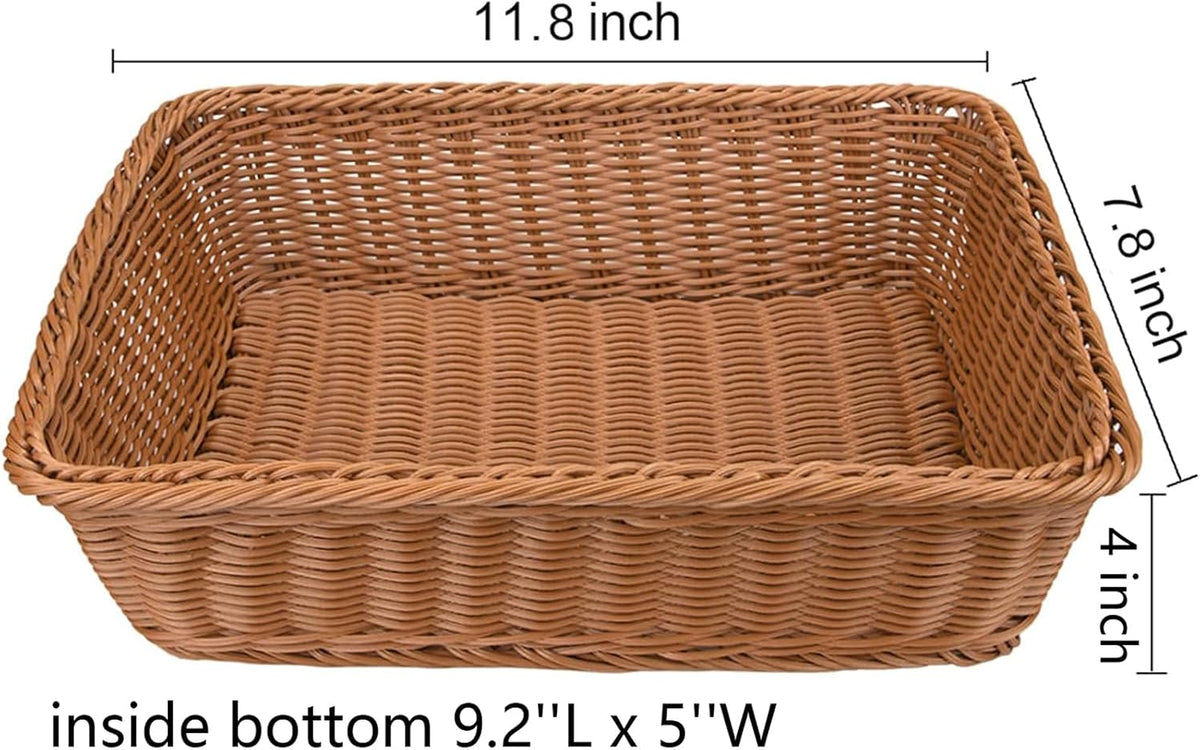 Yarlung 3 Pack Imitation Rattan Woven Bread Baskets, 11.8 x 7.8 Inch Plastic Wicker Fruit Baskets for Food Serving, Vegetables, Kitchen, Restaurant, Outdoor, Brown
