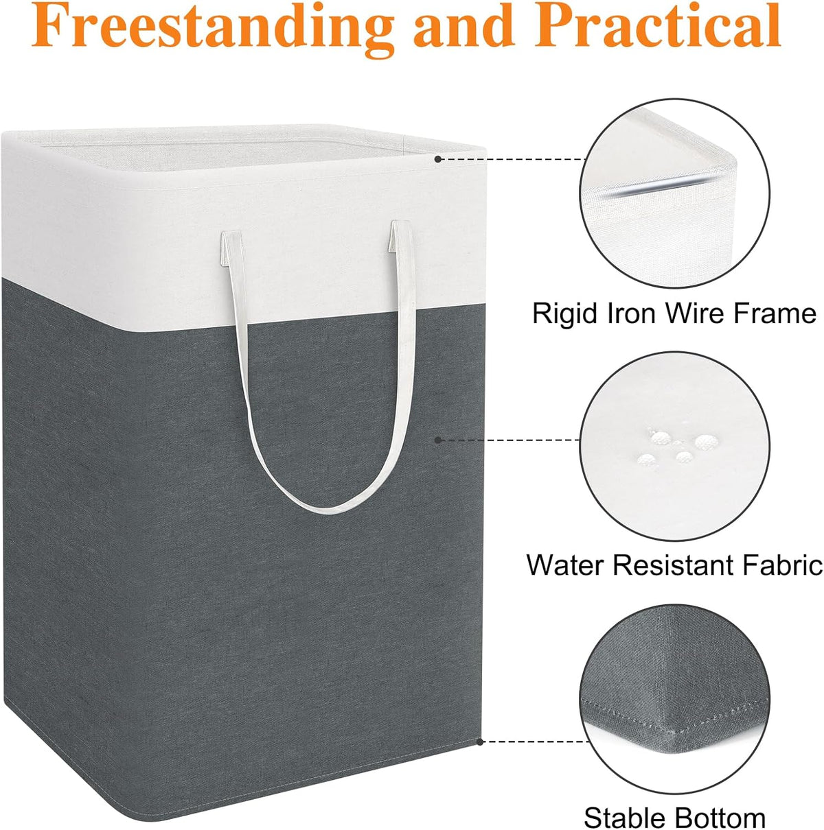 TasticTotes Laundry Basket 3-Pack, Laundry Hamper, 75L-Grey