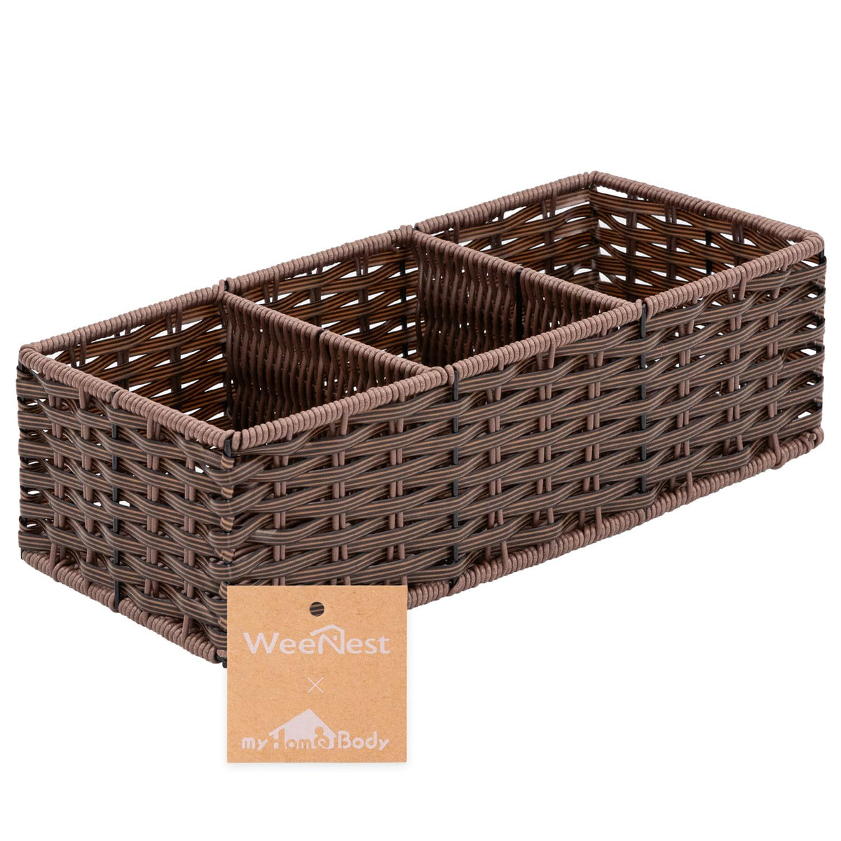 myHomeBody Wicker Basket With 3 Compartments, Bathroom Caddy, Tan