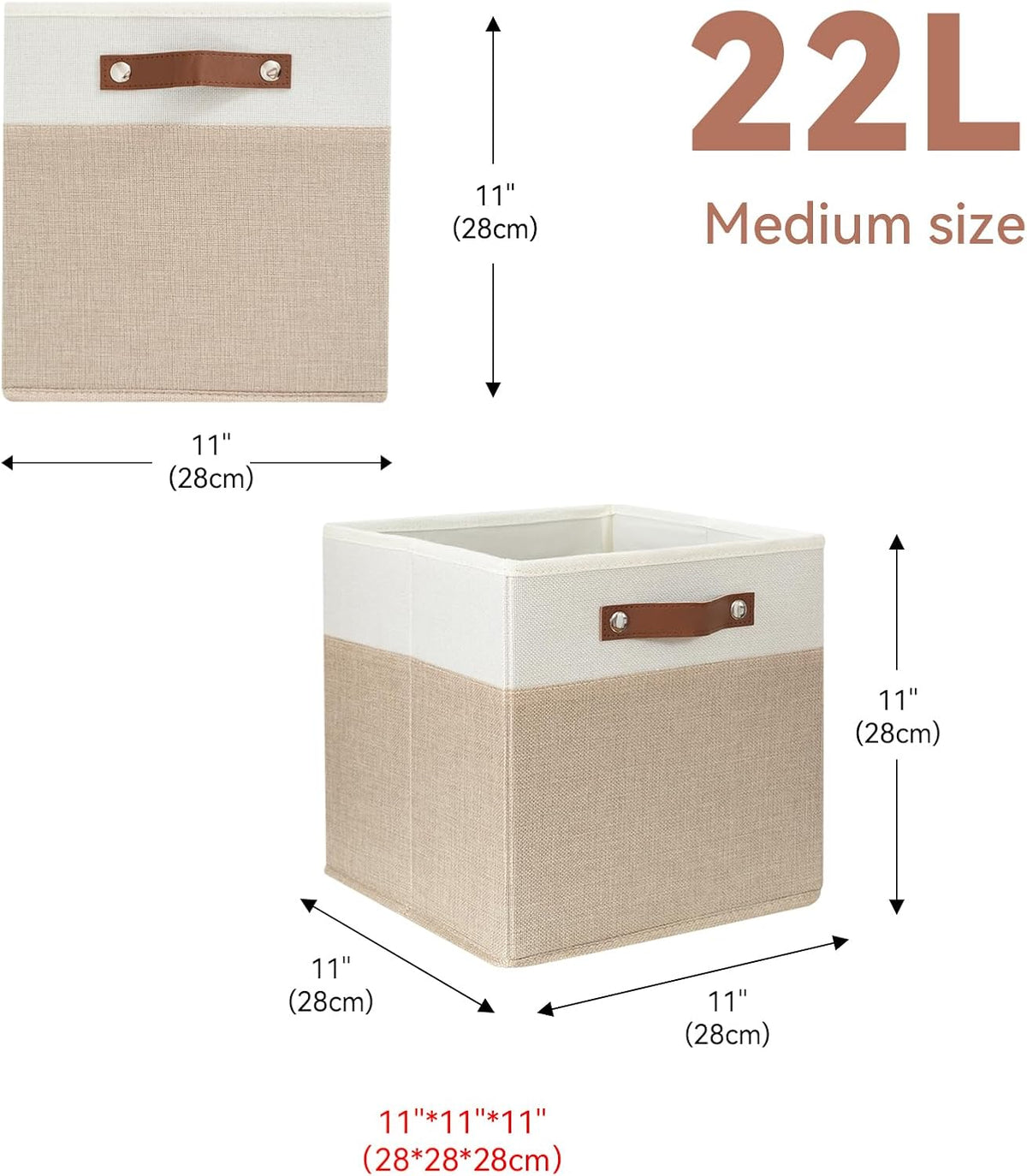 SNWDN 6 Pack Collapsible Fabric Storage Baskets with Handles (White/Beige 11x11x11 Inches)