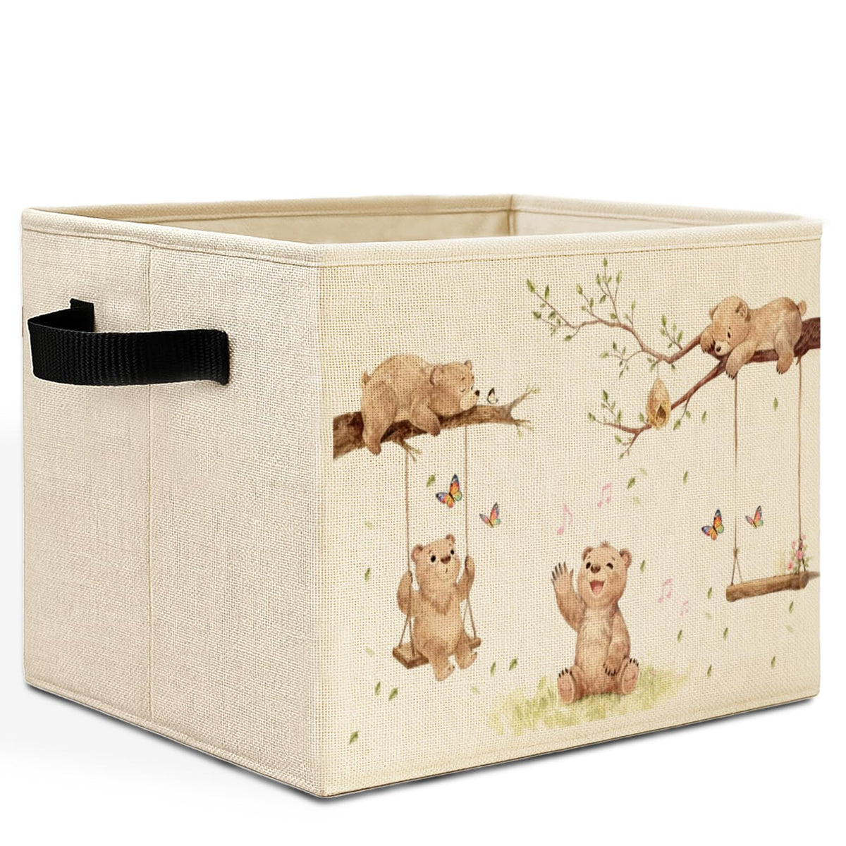 Forest Animal Nursery Storage Bins Box with Handles, Bear Deer Fox Bunny Woods Animal Laundry Basket Hamper Collapsible Clothes Toys Organizer for Toddler Kids Room Playroom