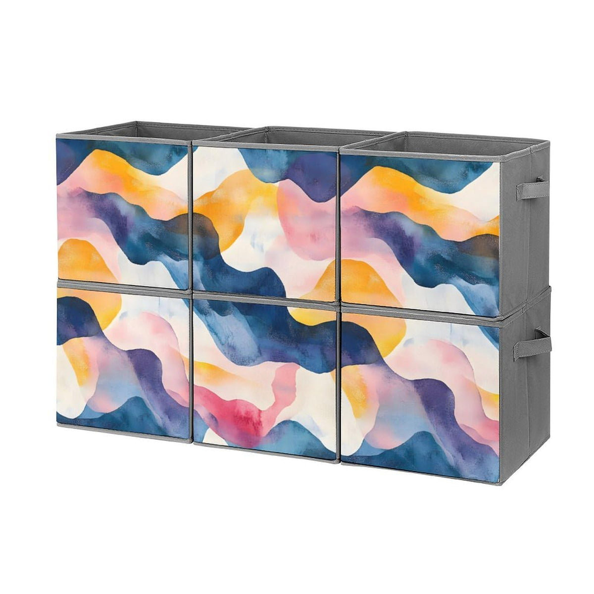 6 Printed Foldable Storage Cubes, 10.6 Inch Sturdy Collapsible Fabric Bins with Handles