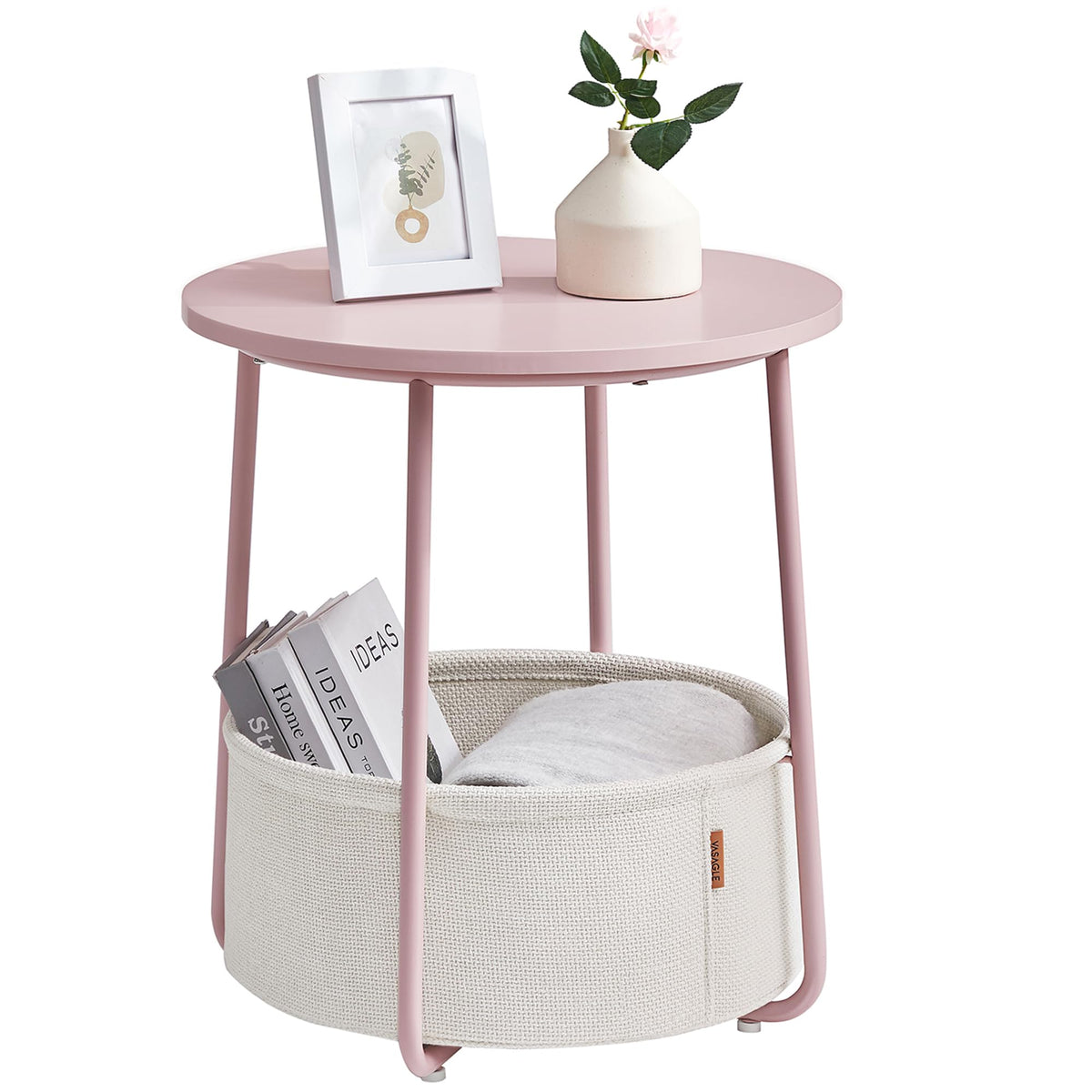 VASAGLE Small Rectangular Side End Table, Nightstand with Fabric Basket