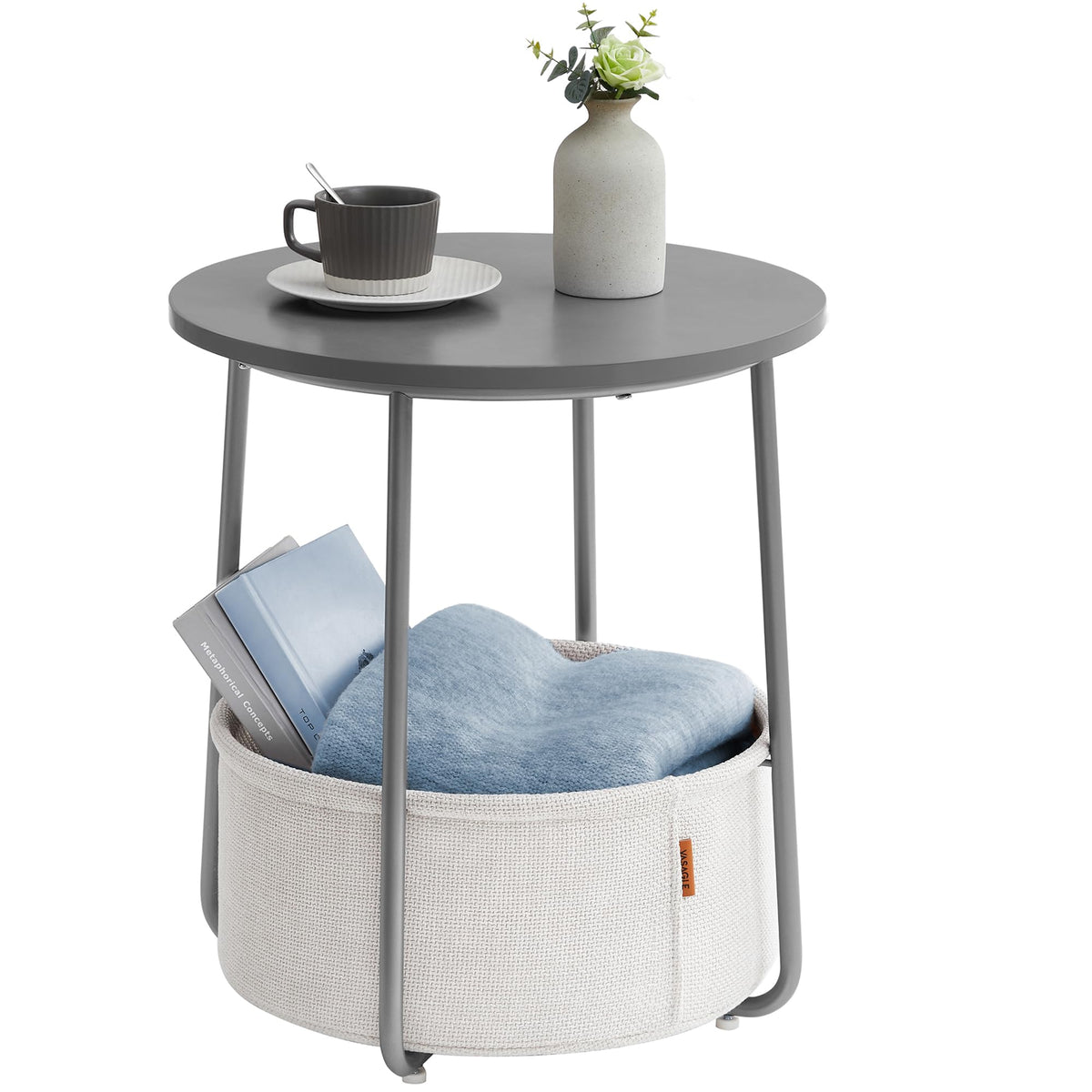 VASAGLE Small Rectangular Side End Table, Nightstand with Fabric Basket
