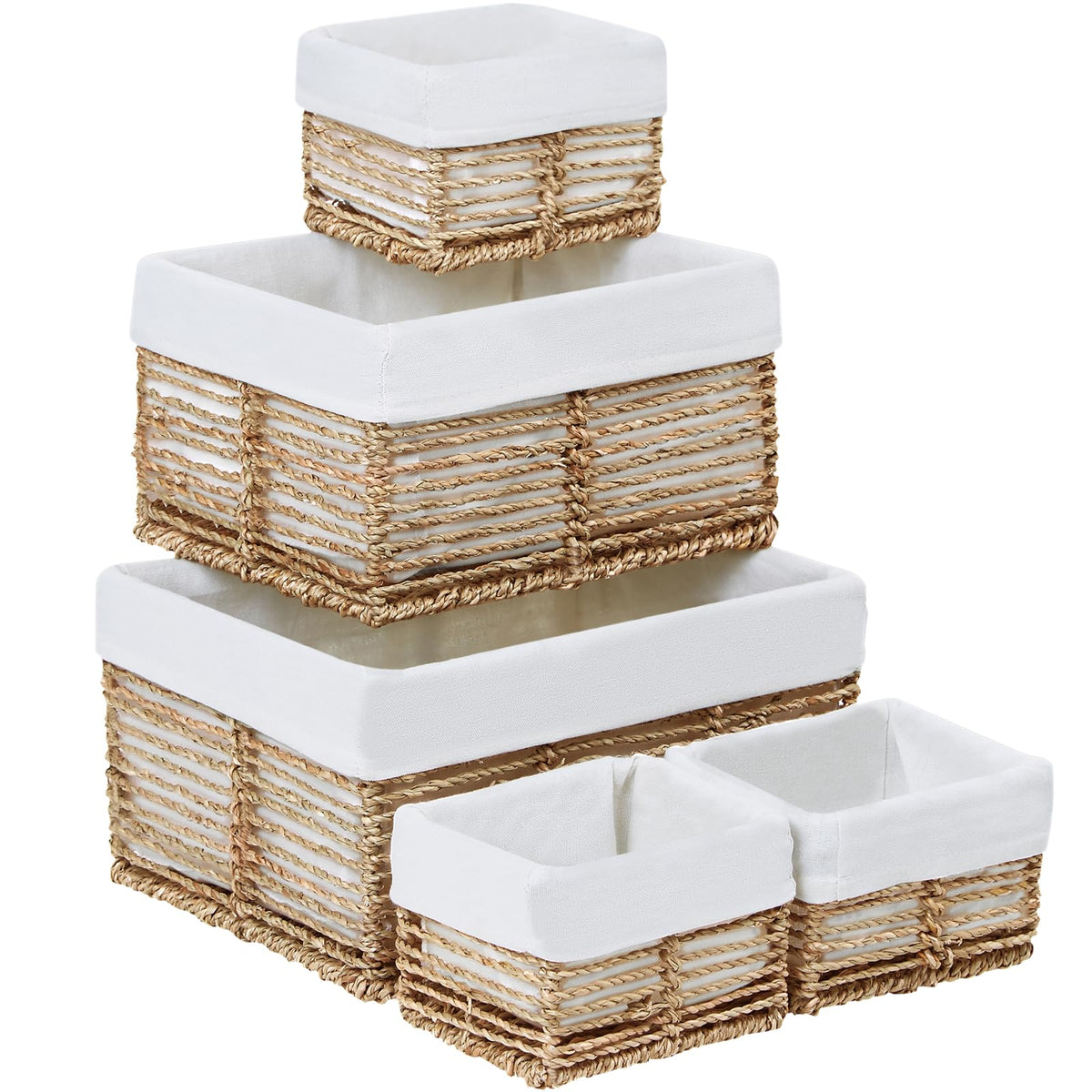 Vagusicc Wicker Storage Basket, 6 Pack Baskets for Organizing, Wicker Baskets with Handle, Rectangular Woven Basket for Storage Shelves, Cube Storage Bins for Closet/Clothes/Dresser, Natural