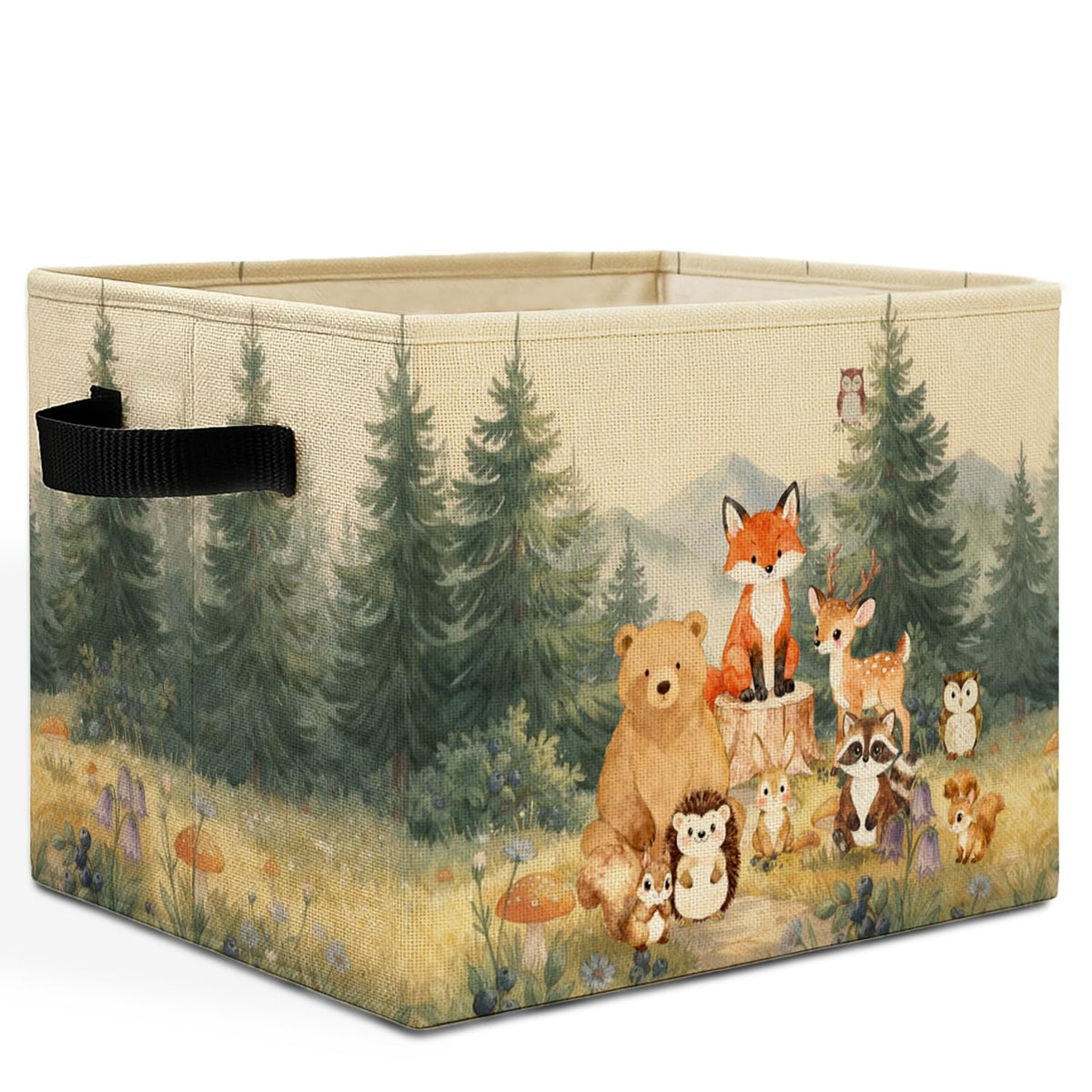 Forest Animal Nursery Storage Bins Box with Handles, Bear Deer Fox Bunny Woods Animal Laundry Basket Hamper Collapsible Clothes Toys Organizer for Toddler Kids Room Playroom