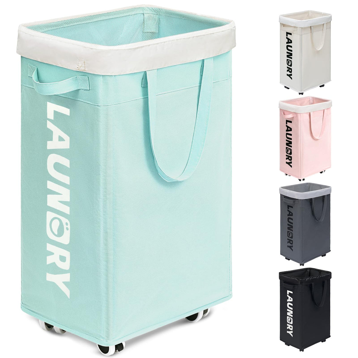 Goodpick 75L Laudnry Basket with Wheels & Removable Wash Bag for Dorm