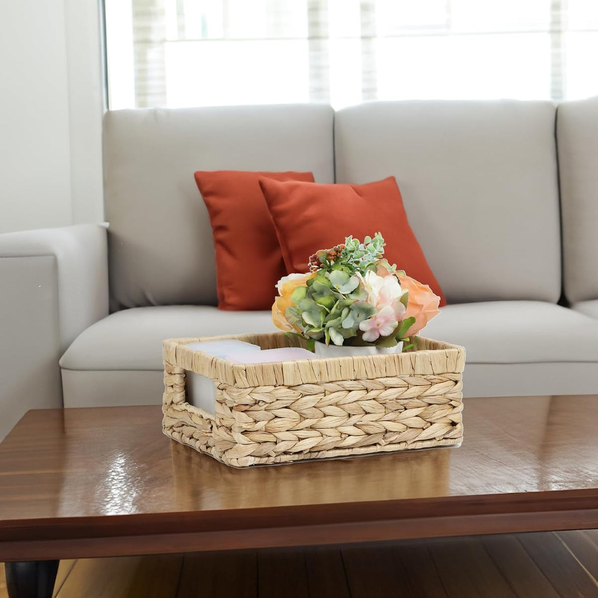 Wicker Baskets, Water Hyacinth Baskets for Organizing, Rattan Woven Baskets