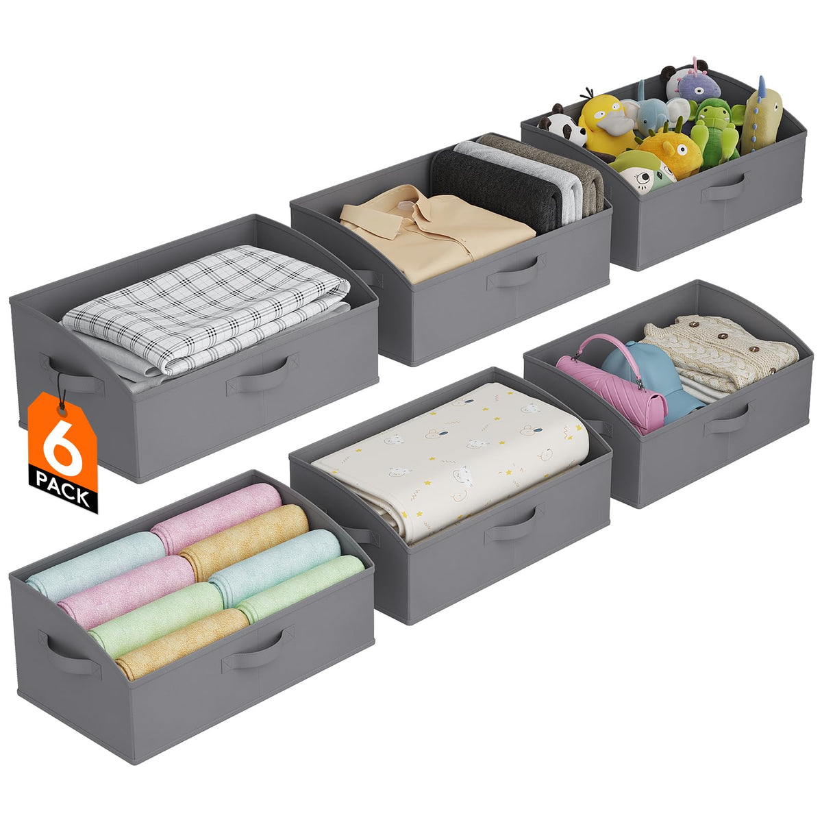 Lifewit Trapezoid Closet Storage Bin for Shelf, 6 Packs 23L, Light Gray