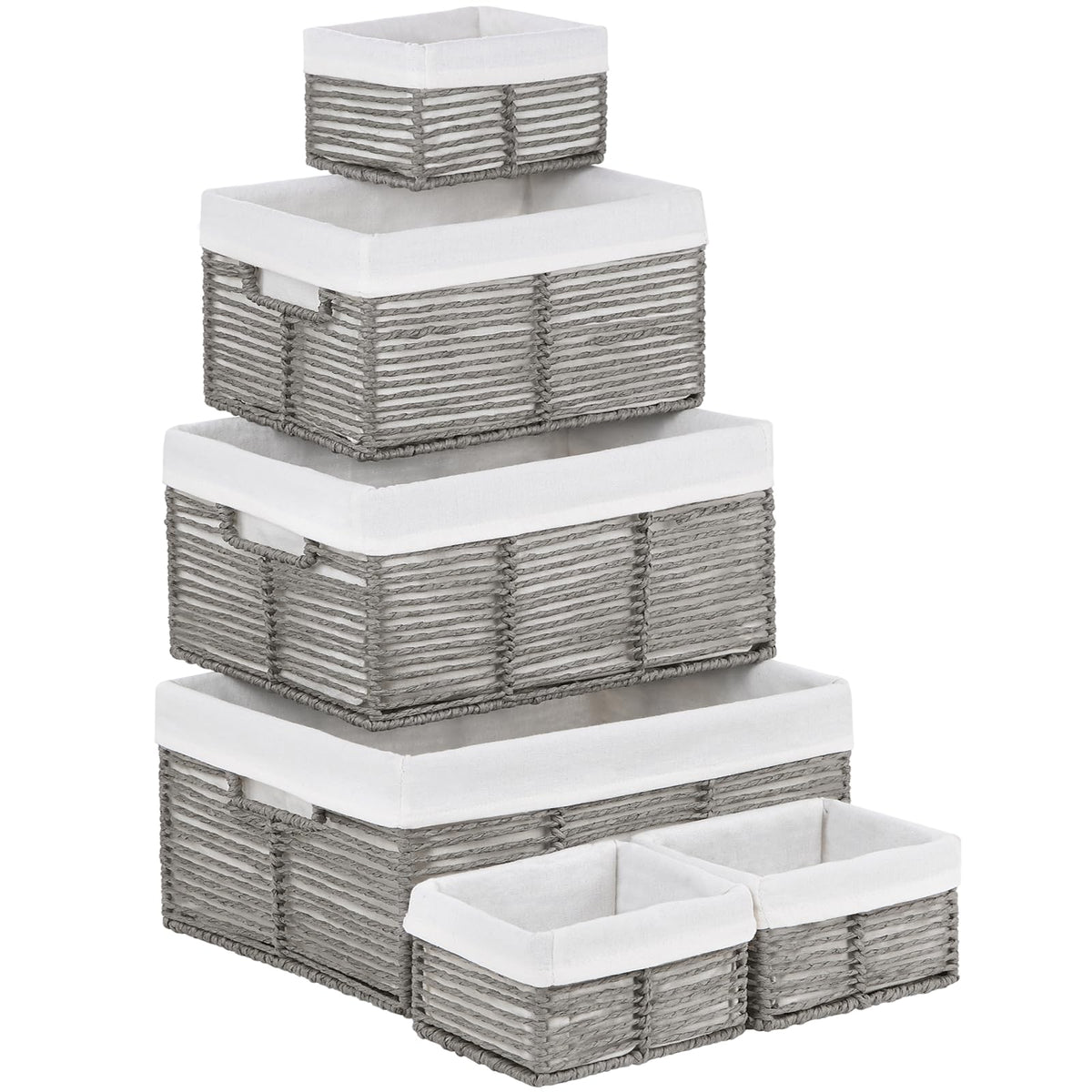Vagusicc Wicker Storage Basket, 6 Pack Baskets for Organizing, Wicker Baskets with Handle, Rectangular Woven Basket for Storage Shelves, Cube Storage Bins for Closet/Clothes/Dresser, Natural