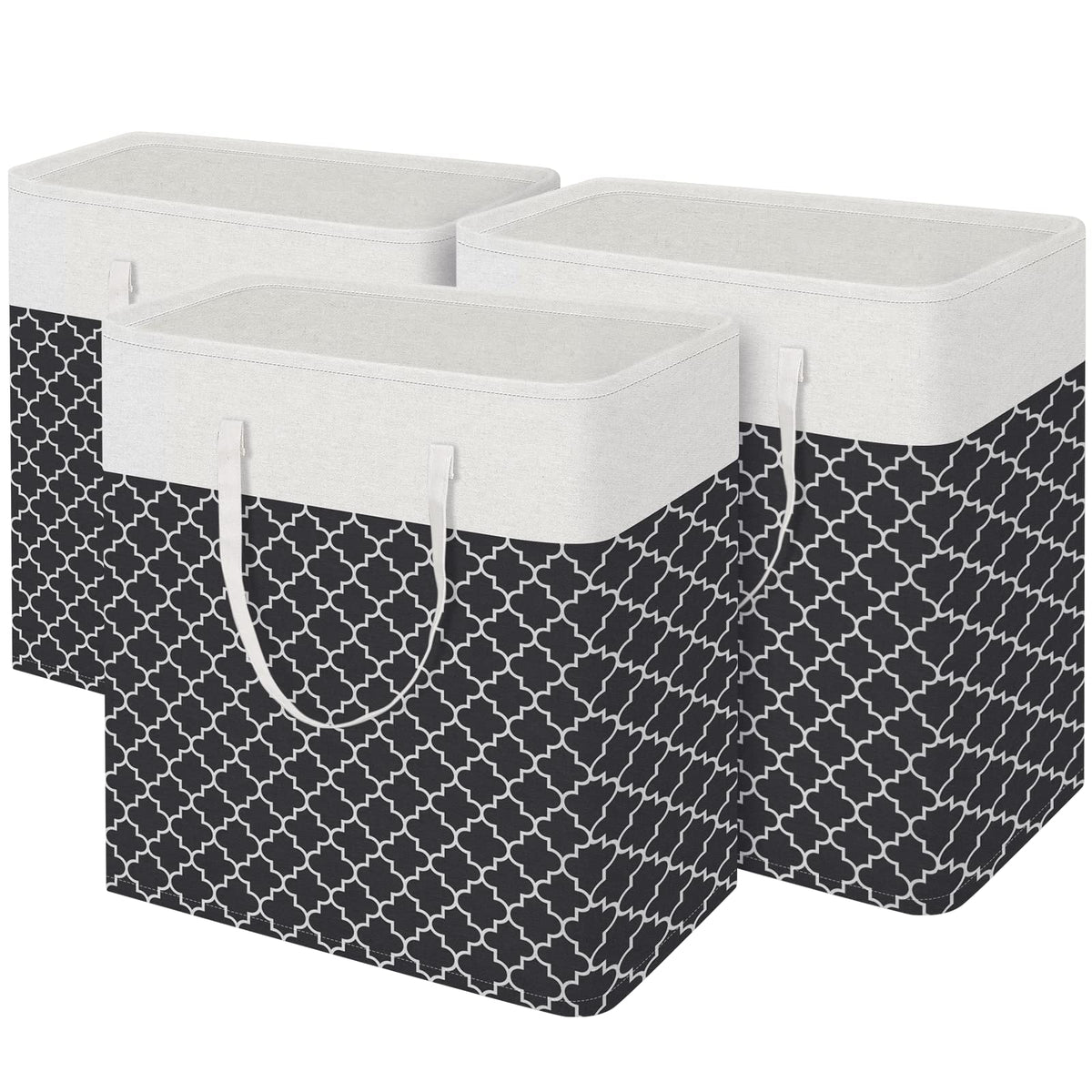 BlissTotes 3-Pack Laundry Basket, Collapsible Laundry Hamper, Grey, 75L