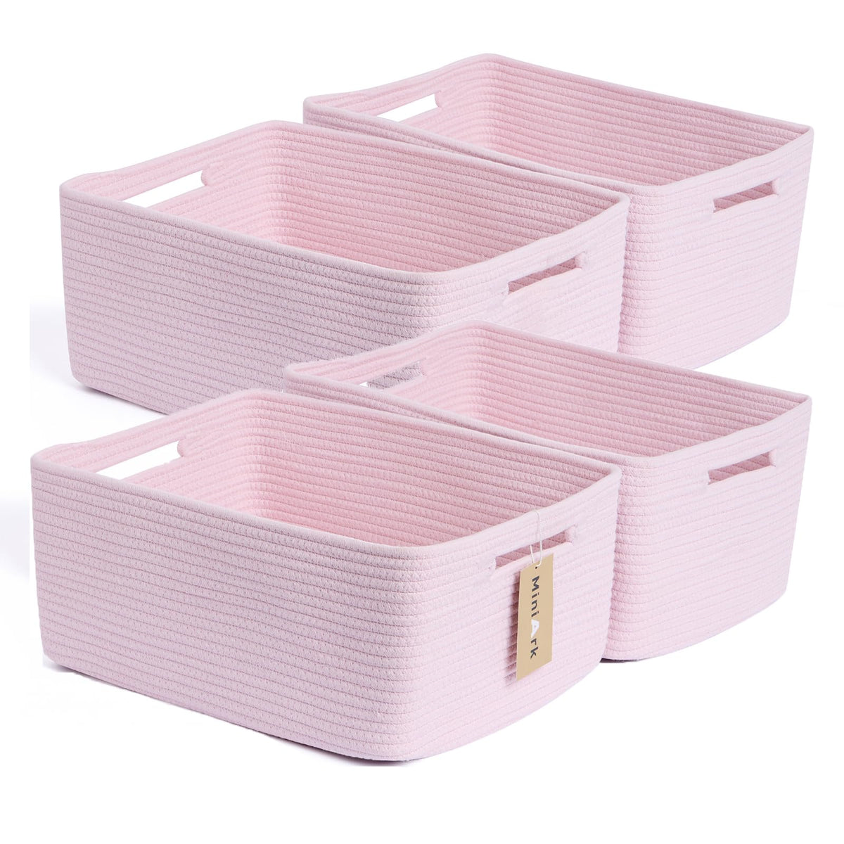 MiniArk Large Storage Baskets for Organizing, 17 x 13 x 7.5” Closet Shelf Baskets for Clothes Blanket Towels, Baby Nursery, Toy Bins Box, Woven Rope Baskets, 4 Packs Mixed Brown