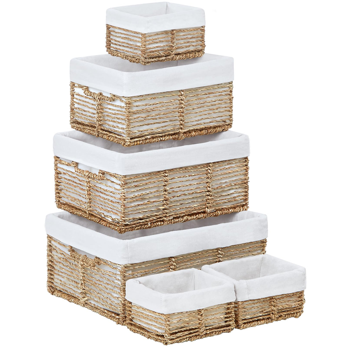 Vagusicc Wicker Storage Basket, 6 Pack Baskets for Organizing, Wicker Baskets with Handle, Rectangular Woven Basket for Storage Shelves, Cube Storage Bins for Closet/Clothes/Dresser, Natural